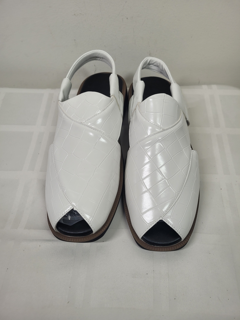Men's White Croc-Embossed Leather Slingback Sandals